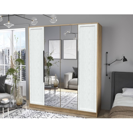 Шкаф распашной Тренд КТ-Ш4 (з) (Дуб золотой ЛДСП/ Дуб полярный ЛМДФ) Ш1800 В2128 Г547